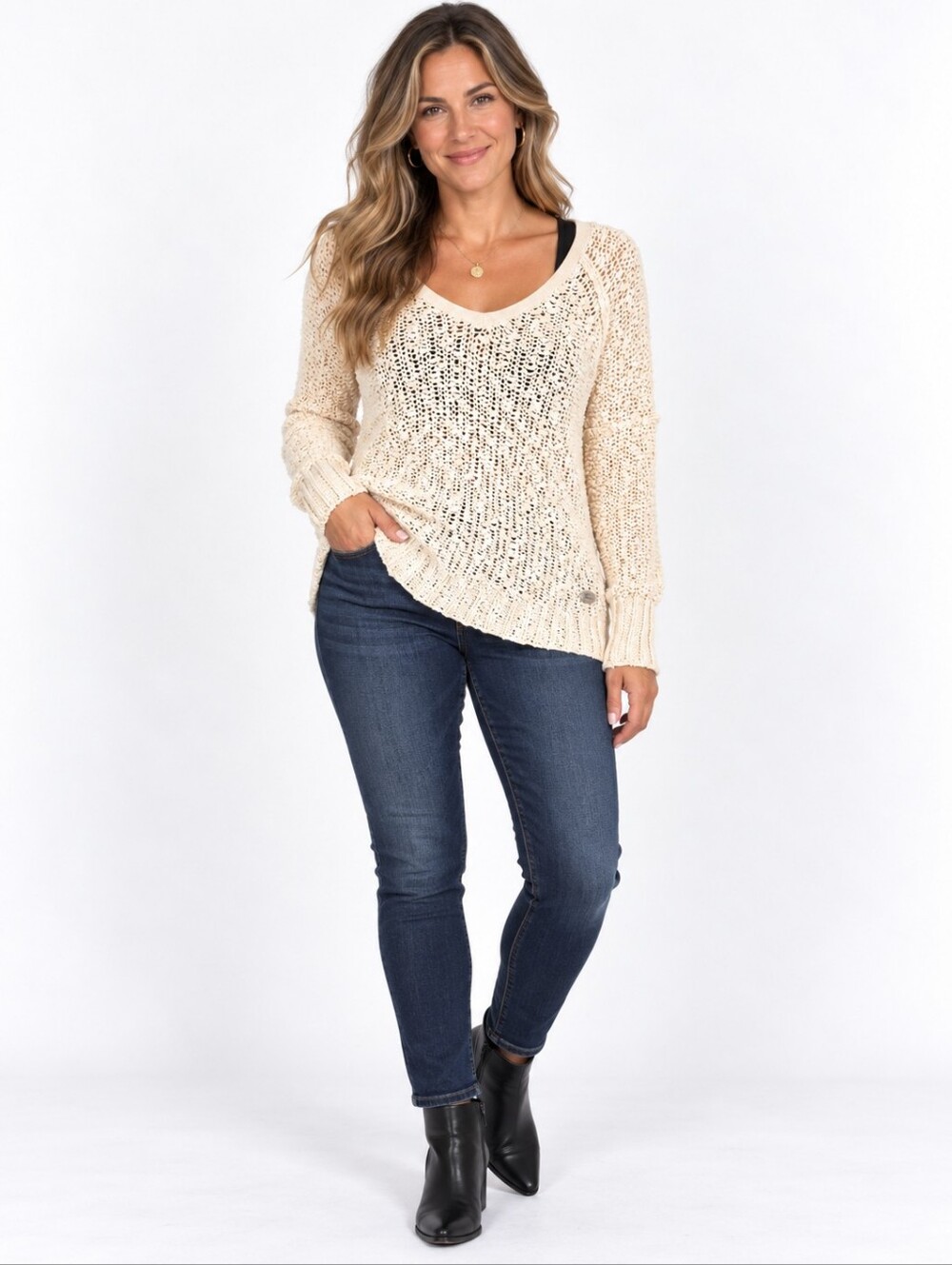 Harley-Davidson Women’s Small Cream Open Knit Logo Sweater Pullover
